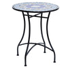 DodiOnline Outdoor Mosaic Round Garden Table, Patio Bistro Coffee Side Table with 60cm Ceramic Top for Garden, Blue and White