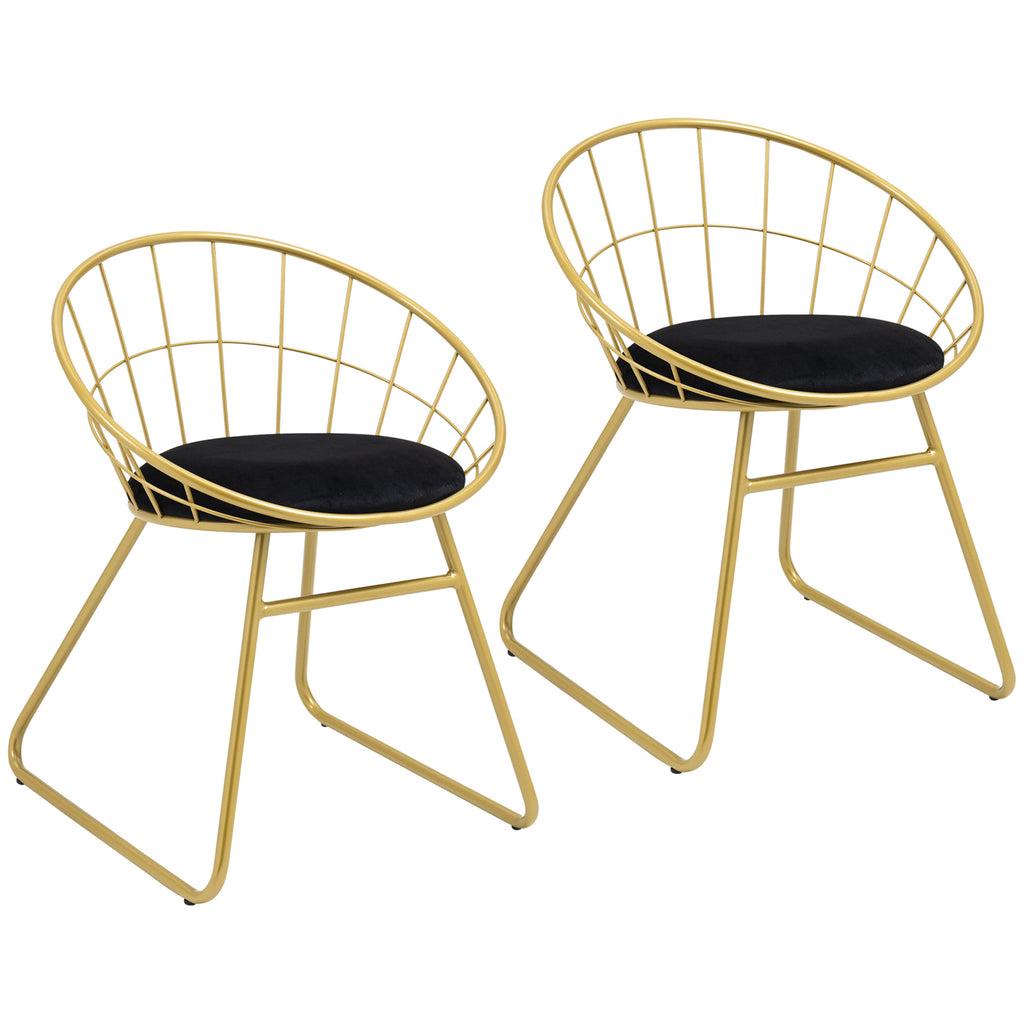 DodiOnline Modern Dining Chairs Set of 2, Metal Wire Kitchen Chair with Velvet-feel Cushion, Round Back and Steel Frame for Living Room, Bedroom, Gold