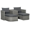 DodiOnline 3 Piece Rattan Outdoor Furniture Set with Cushions, Patio Wicker Conversation Double Chaise Lounge Furniture Set with Convertible Middle Table, Mixed Grey