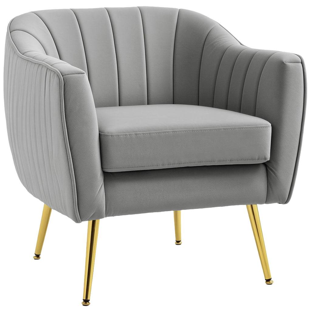 DodiOnline Velvet-Feel Shell Back Accent Chair - Grey