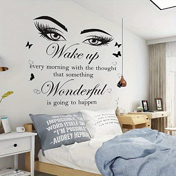 1 Set Inspirational Wall Decal Quotes Vinyl Beauty Eyes Wall Decal Wall Art Decor Sticker Positive Text Alphabet Wall Decal For Women Girls Bedroom Living Room Home Wall Decor