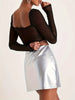 Pu Leather Metallic High Waist Skirt, Elegant A-line Bodycon Skirt, Women's Clothing