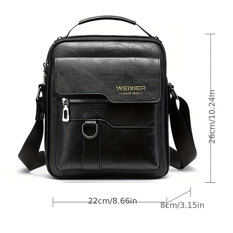 Men's Vintage Faux Leather Shoulder Bag - Adjustable Strap, Casual Business Crossbody for Daily Commute