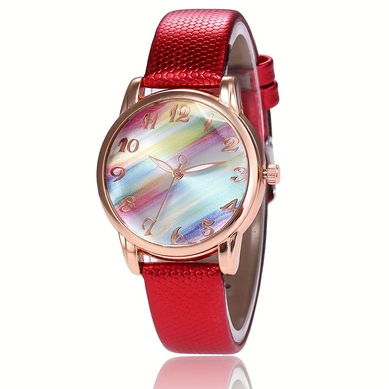 Women's Watch Graphic Color Block Quartz Watch Elegant Fashion Analog PU Leather Wrist Watch Gifts For Eid