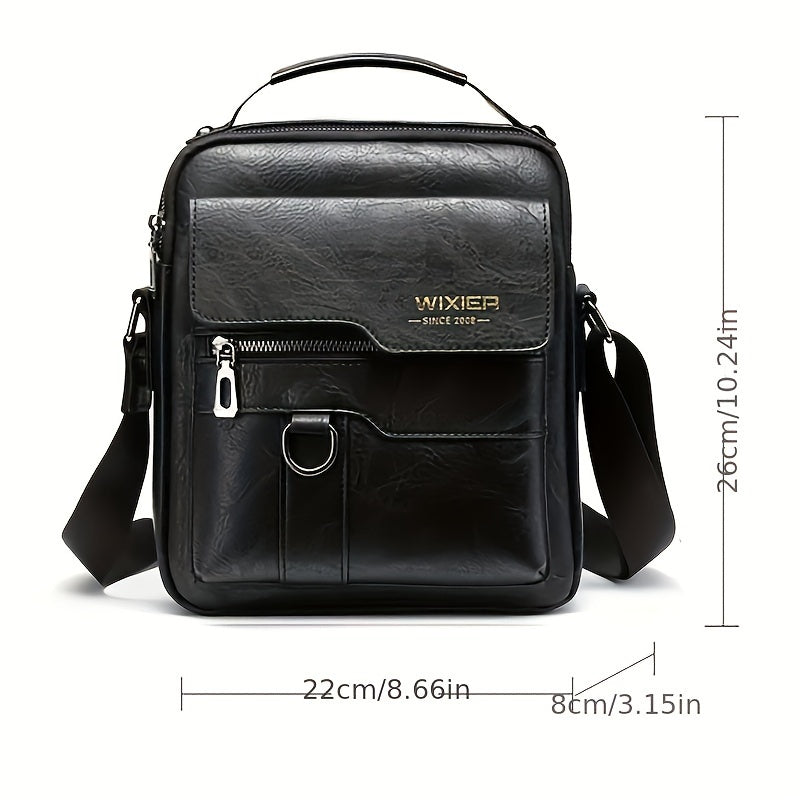 Men's Vintage Faux Leather Shoulder Bag - Adjustable Strap, Casual Business Crossbody for Daily Commute