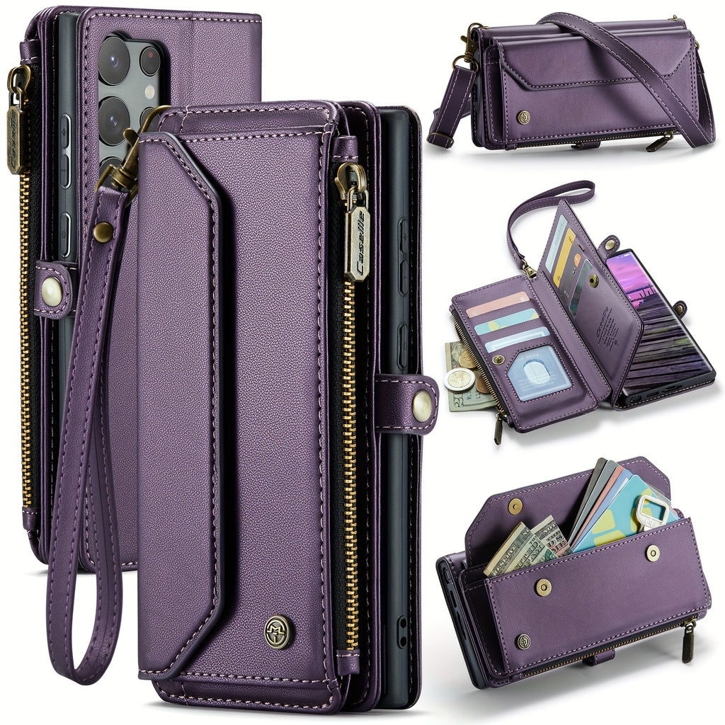 Crossbody for Samsung Galaxy S23 S22 S21 Ultra S10 Plus A12 A13 A14 A22 A23 A24 A30S A50S A32 A33 A34 A51 A52 A53 A54 A71 A72 Case Wallet RFID Protection with 10-Card Holder Zipper Bills Slot, PU Leather Magnetic Flip Shoulde