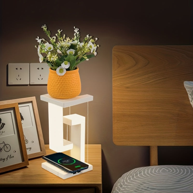 10W Wireless Charging Levitating LED Desk Lamp - USB Rechargeable, Touch Control & Dimmable Ambient Light for Home & Office