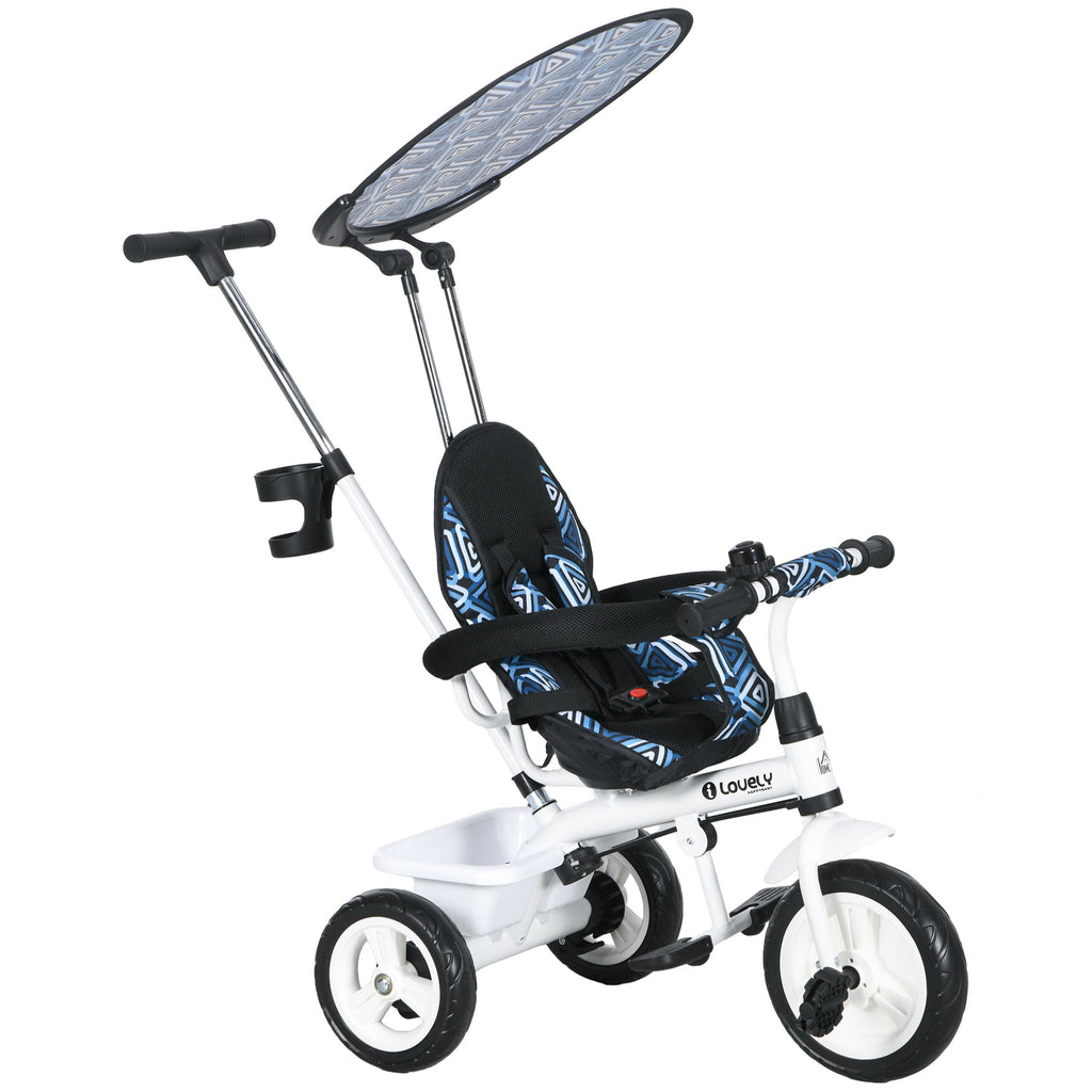 DodiOnline 6 in 1 Tricycle for Kids with 5-point harness straps, Removable Canopy, Blue