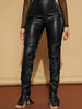 Faux Leather Skinny Split Pants, Stylish Solid High Waist Pants, Women's Clothing