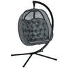 DodiOnline Outdoor Swing Chair with Thick Padded Cushion, Patio Hanging Chair with Metal Stand, Egg Chair with Foldable Basket, Cup Holder, for Indoor and Outdoor, Dark Grey
