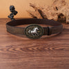 Men's Rustic Western Cowboy Belt With 3D Horse Buckle, Brown PU Leather, Punk Style