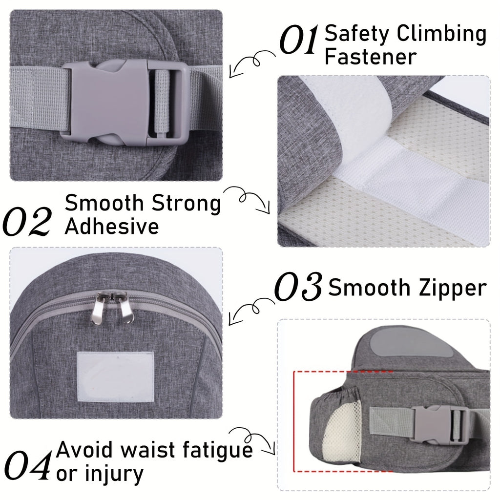 The Ultimate Gray Baby Carrier: Hip Seat, Shoulder Strap, Waist Belt & Storage Space - Perfect For Busy Parents, Christmas, Halloween, Thanksgiving Day Gift