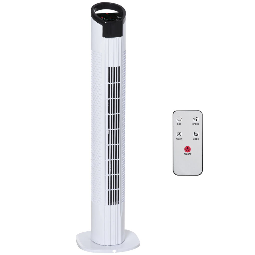 DodiOnline 31" Freestanding Tower Fan, 3 Speed 3 Mode, 7.5H Timer, Oscillating, LED Panel, Remote Control, 31 Inch Standing Fan, White