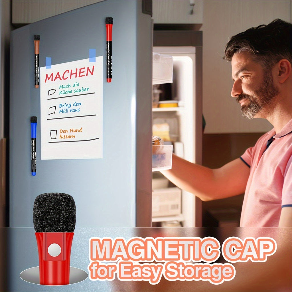 Fine Tip Dry Erase Markers 8pcs, Magnetic Dry Erase Markers With Eraser, Skinny Low Odor White Board Marker Pens Bullet Tip Fine Point Thin Dry Erase Markers For Office Supplies