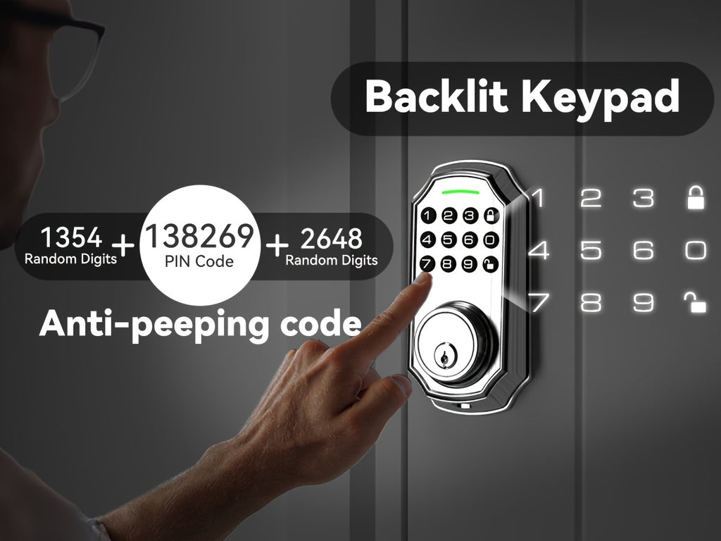 1pc BULIST UD01 Keypad Deadbolt Door Lock, Electronic Keyless Entry, User Pin Code, One Time Code, Mechanical Key, Backlit Keypad, Human Voice Guidance, Auto Lock, Long Battery Life, Easy To Install And Program, Stain Steel