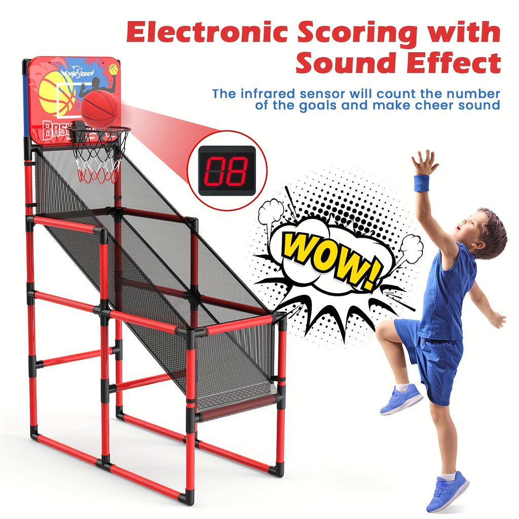 Kids Basketball Hoop Arcade Game W/Electronic Scoreboard Cheer Sound, Basketball Hoop Indoor Outdoor W/4 Balls, Basketball Game Toys Gifts For Kids 3-6 5-7 8-12 Toddlers Boys Girls