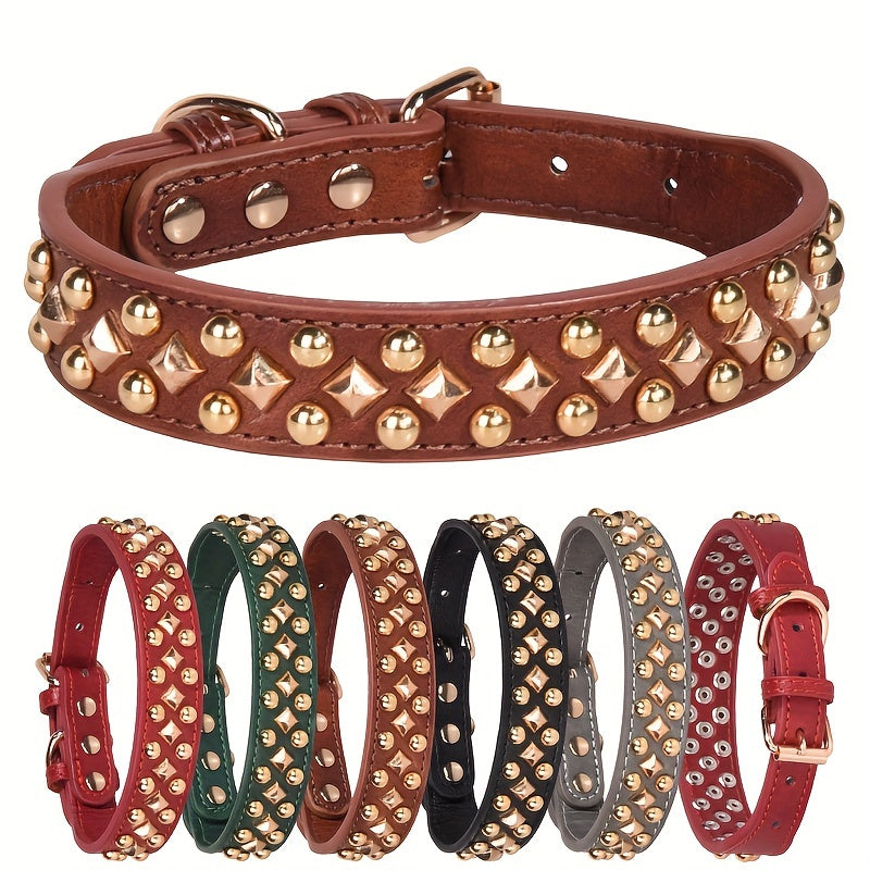 1pc Rivet Pet Collar, Retro Leather Dog Collar, Suitable For Pets Neckwear Accessories