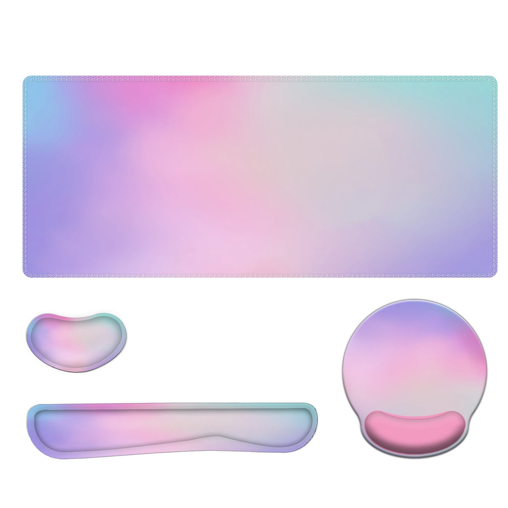 Keyboard Mouse Pad Set, 4in1 Large Gaming Mousepad + Keyboard Wrist Rest Support + Mouse Wrist Cushion + Wrist Pad, Non-Slip PU Base, 35.4x15.7in Extended Desk Mat For Home And Office