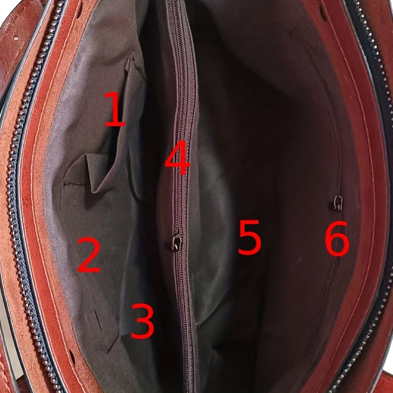 Women'S Professional Work Bag with Zipper Closure - Convertible Handbag/Crossbody Purse, Multiple Compartments & Detachable Strap - Elegant Brown Synthetic Faux Leather-like Texture - for Office, Travel, Everyday Use - Perfec