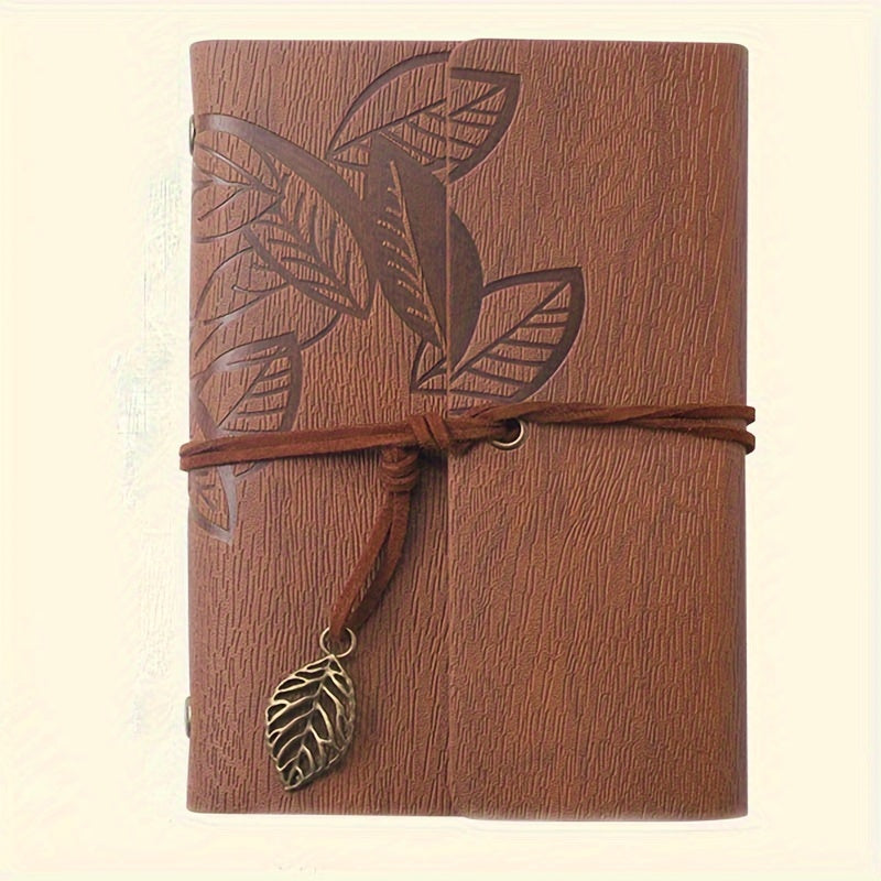 Retro Leaf Leather Loose-leaf Notebook Strap Portable Travel Record Hand Ledger Learning Stationery