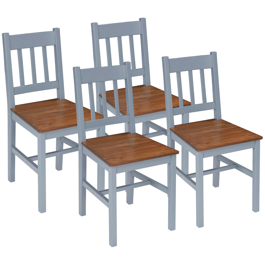 DodiOnline Dining Chairs Set of 4, Kitchen Chair with Slat Back, Pine Wood Structure for Living Room and Dining Room, Grey