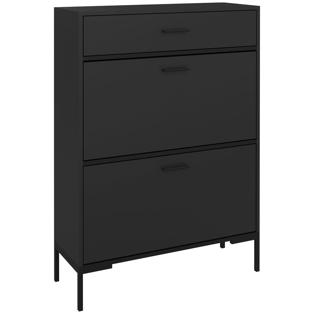 DodiOnline Three Drawer Slim Shoe Storage Cabinet, 12 Shoe Pairs - Black