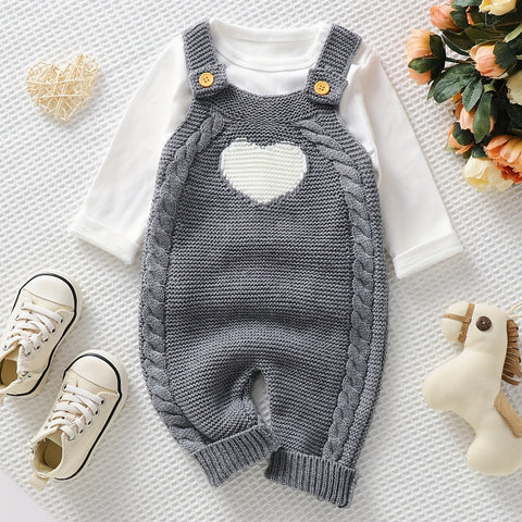 Baby Clothing Girl Baby Bodysuit Baby Love Jacquard Boys Knitted Bodysuit, Suitable For Indoor And Outdoor Wear