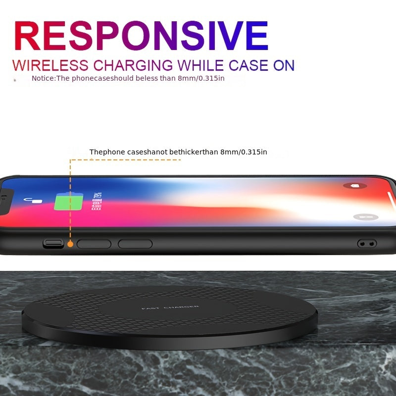 10W Fast Wireless Charger, Compatible with iPhone 16/15/14/13/12/11/8 Series, S23/S22/S21/S20/S10/S9/S8/S7/S6 Series, Note 10/9/8/5 Series, Slim Design for Bedside & Office Desk, Free Cable Included