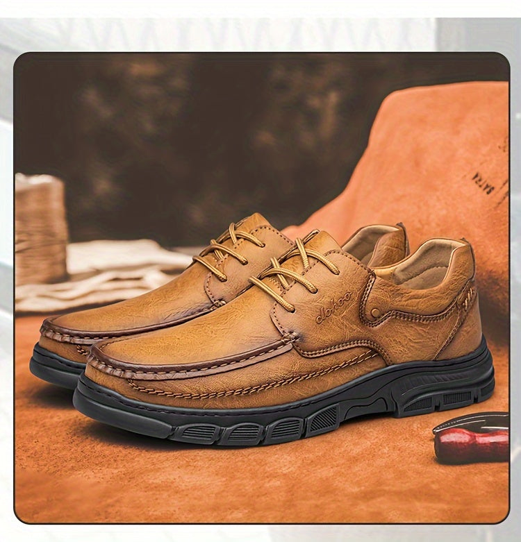 CLOHOO Men's Stitching Casual Shoes, Wear-resistant Anti-skid Lace-up Shoes With PU Leather Uppers For Outdoor, Men;s Daily Office Footwear For Spring And Autumn