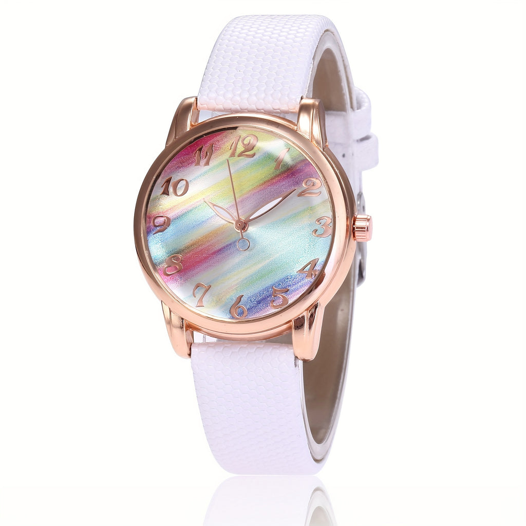 Women's Watch Graphic Color Block Quartz Watch Elegant Fashion Analog PU Leather Wrist Watch Gifts For Eid