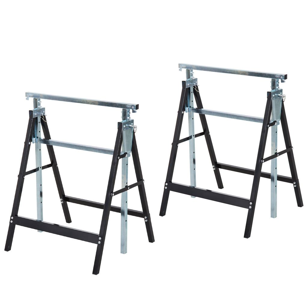 DodiOnline Set of 2 Adjustable Telescopic Builders Trestle, DIY Steel Work Bench Carpenter, Folding Saw Horse Tools Black