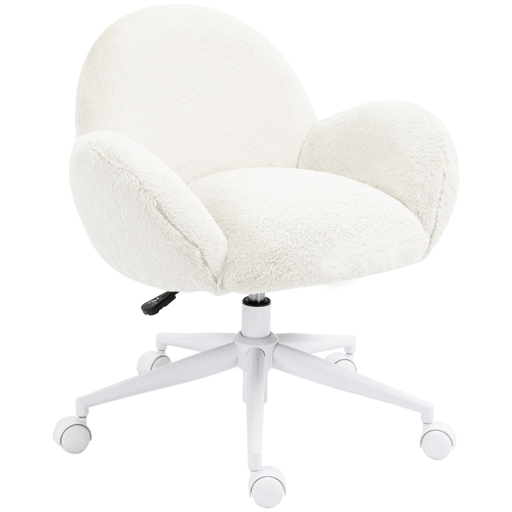 DodiOnline Makeup Vanity Chair, Cute Fluffy Desk Chair with Rolling Wheels for Bedroom Living Room, Cream White