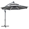 DodiOnline 3(m) Cantilever Banana Parasol Hanging Umbrella with Double Roof, LED Solar lights, Crank, 8 Sturdy Ribs and Cross Base for Outdoor, Garden, Patio, Light Grey