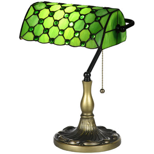 DodiOnline Stained Glass Table Lamp, Vintage Lamp with Green Handmade Shade, Metal Base, Antique Bedside Lamp for Bedroom Living Room Home Decoration