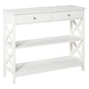 DodiOnline Console Table Side Desk w/ Shelves Drawers Open Top X Support Frame Living Room Hallway Home Office Furniture White