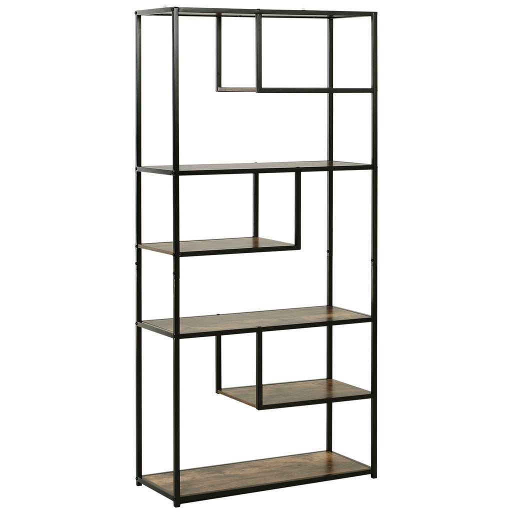 DodiOnline 6 Tier Bookcase, Industrial Tall Shelf Unit with Steel Frame for Home Office, Study, Living Room, Hallway, 82 x 33.5 x 175 cm, Rustic Brown and Black