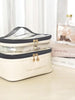 Double-layer Cosmetic Bag Solid Color PU Transparent Wash Handbag Travel Portable Large-capacity Storage Bag