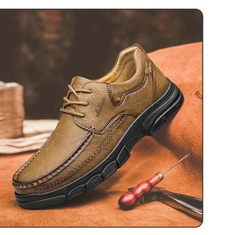 CLOHOO Men's Stitching Casual Shoes, Wear-resistant Anti-skid Lace-up Shoes With PU Leather Uppers For Outdoor, Men;s Daily Office Footwear For Spring And Autumn