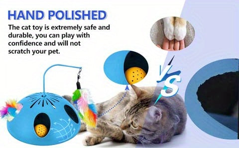 3-in-1 Interactive Cat Toy - Dual Speed Modes, Electronic Puzzle Game for Indoor Cats, Feathers & Bell Balls, Battery-Powered