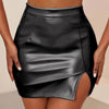 Faux Leather Split Bodycon Skirt, Casual High Waist Solid Mini Skirt, Women's Clothing