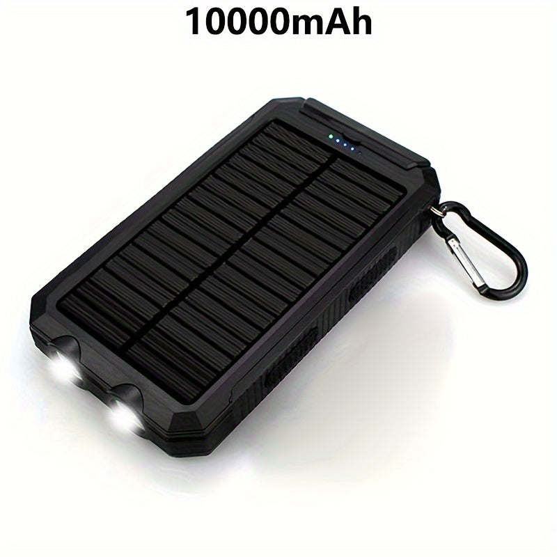 10000mAh portable solar cell phone battery panel charger with flashlight lighting/USB/ compass, suitable for iPhone/ Android mobile phone digital electronic devices, gift customization, outdoor emergency power backup battery