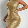 Faux Leather Bodycon Choker Neck Dress, Sexy Sleeveless Mini Dress For Club & Party, Women's Clothing