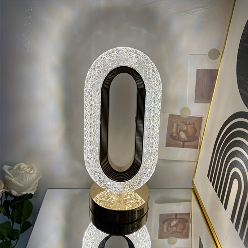 1 luxurious oval crystal table lamp, office USB charging lamp, living room bedside night light decorative table lamp suitable for bedroom, living room, party and dinner decoration creative lamp