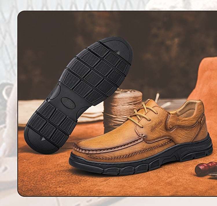 CLOHOO Men's Stitching Casual Shoes, Wear-resistant Anti-skid Lace-up Shoes With PU Leather Uppers For Outdoor, Men;s Daily Office Footwear For Spring And Autumn