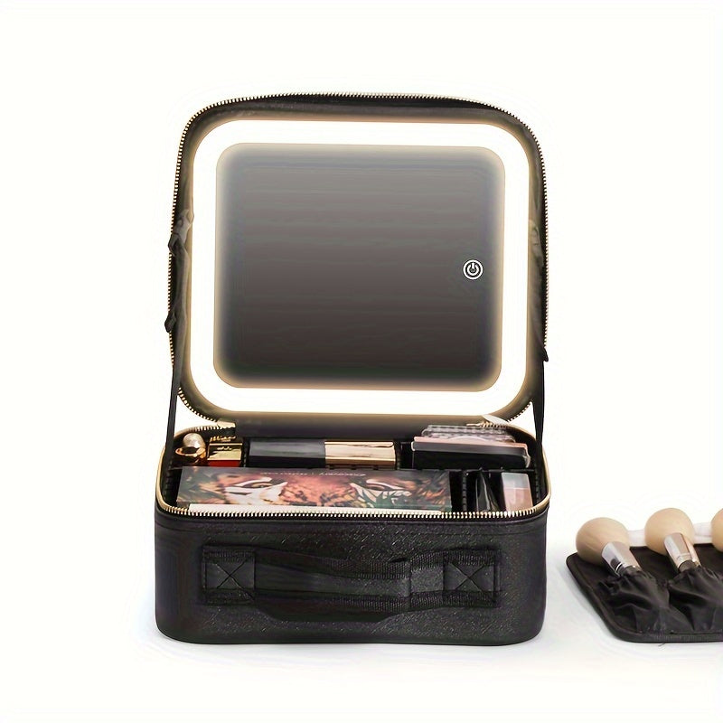 Elegant USB Rechargeable Makeup Bag for Women: Waterproof with LED Mirror, Adjustable Dividers - Ultimate Beauty Organizer