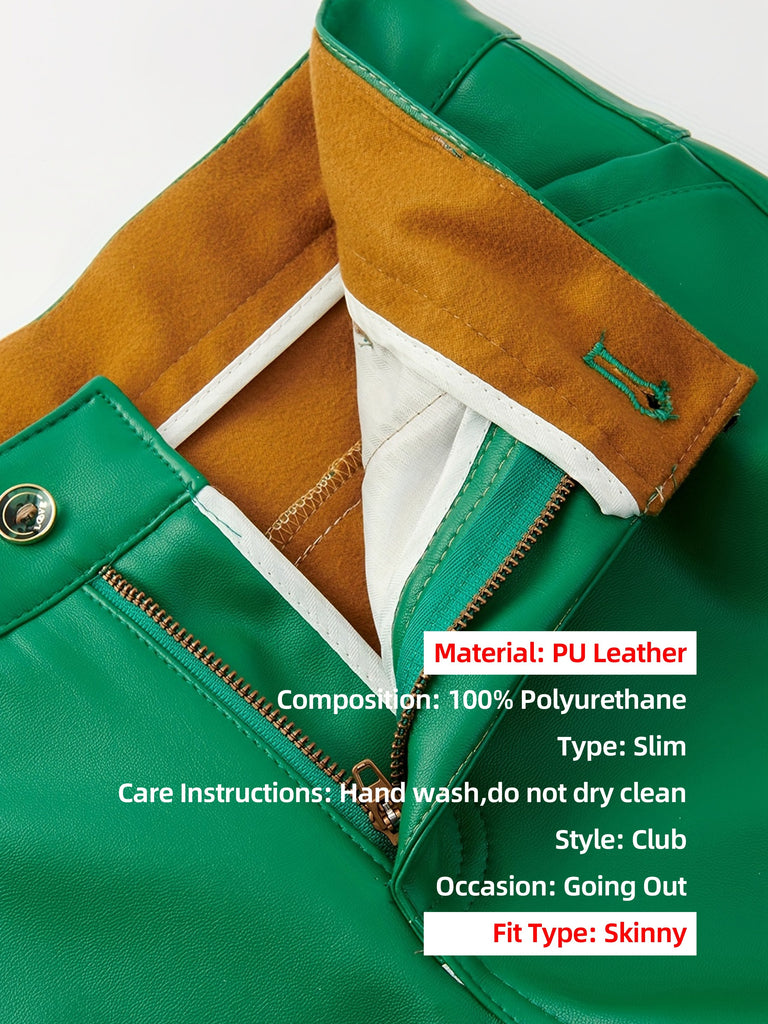 Men's Casual Chic High Stretch PU Leather Pants, Street Style Sexy Pants For Nightclub Party Dinner Performance K-pop