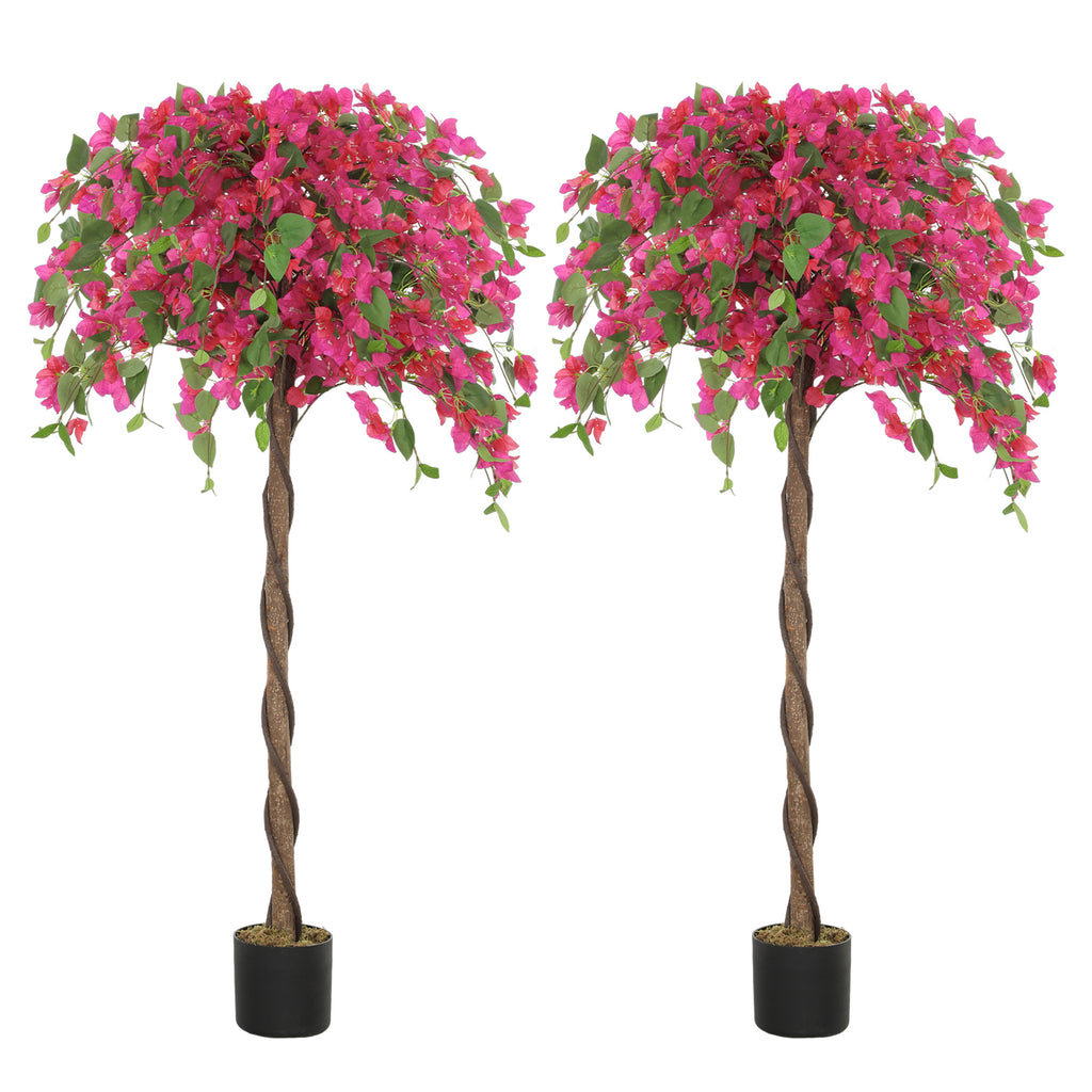 DodiOnline Set of 2 Decorative Artificial Plants, Murraya Flowers in Pots, Fake Plants for Home Indoor Decor, 120cm, Purple and Red