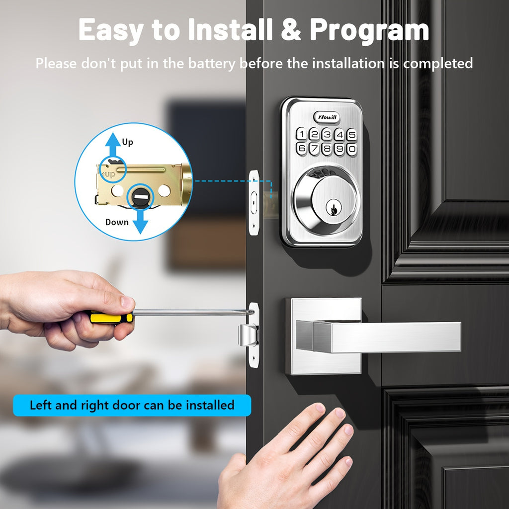 Keyless Entry Door Lock with 2 Lever Handles - Electronic Keypad Deadbolt, Auto-Locking, Anti-Peeping Password, Digital Smart Code, Brushed Aluminum, Battery-Powered (AA Batteries Included), US Standard, Smart Door Lock