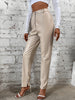 Elegant Women's Faux Leather Pants - High Waist, Comfort Stretch, Button Detail, Perfect for Fall/Winter