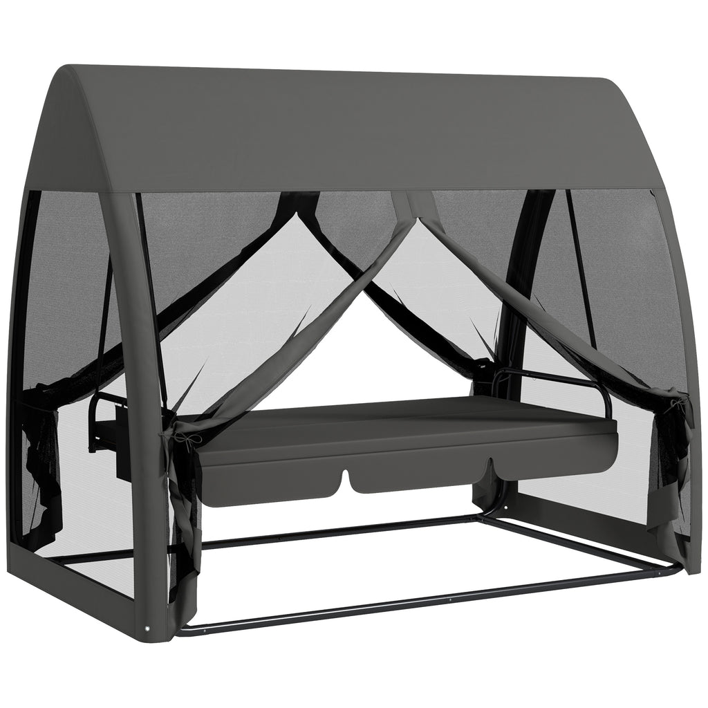DodiOnline Three-Seater Convertible Swing Chair/Bed, with Curtained Canopy - Grey